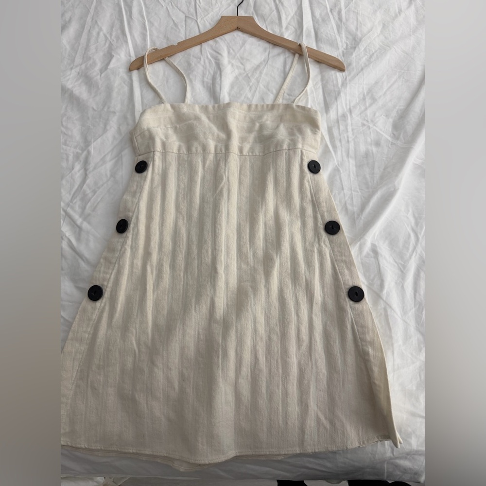 Zara Cream Strapless Dress with Black Button Accents